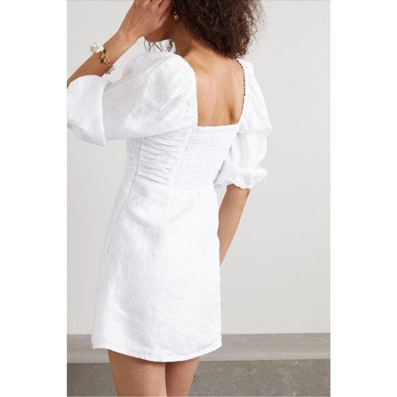 Faithfull The Brand Venezia Pleated Linen Mini Dress 4 - Picture 3 of 9